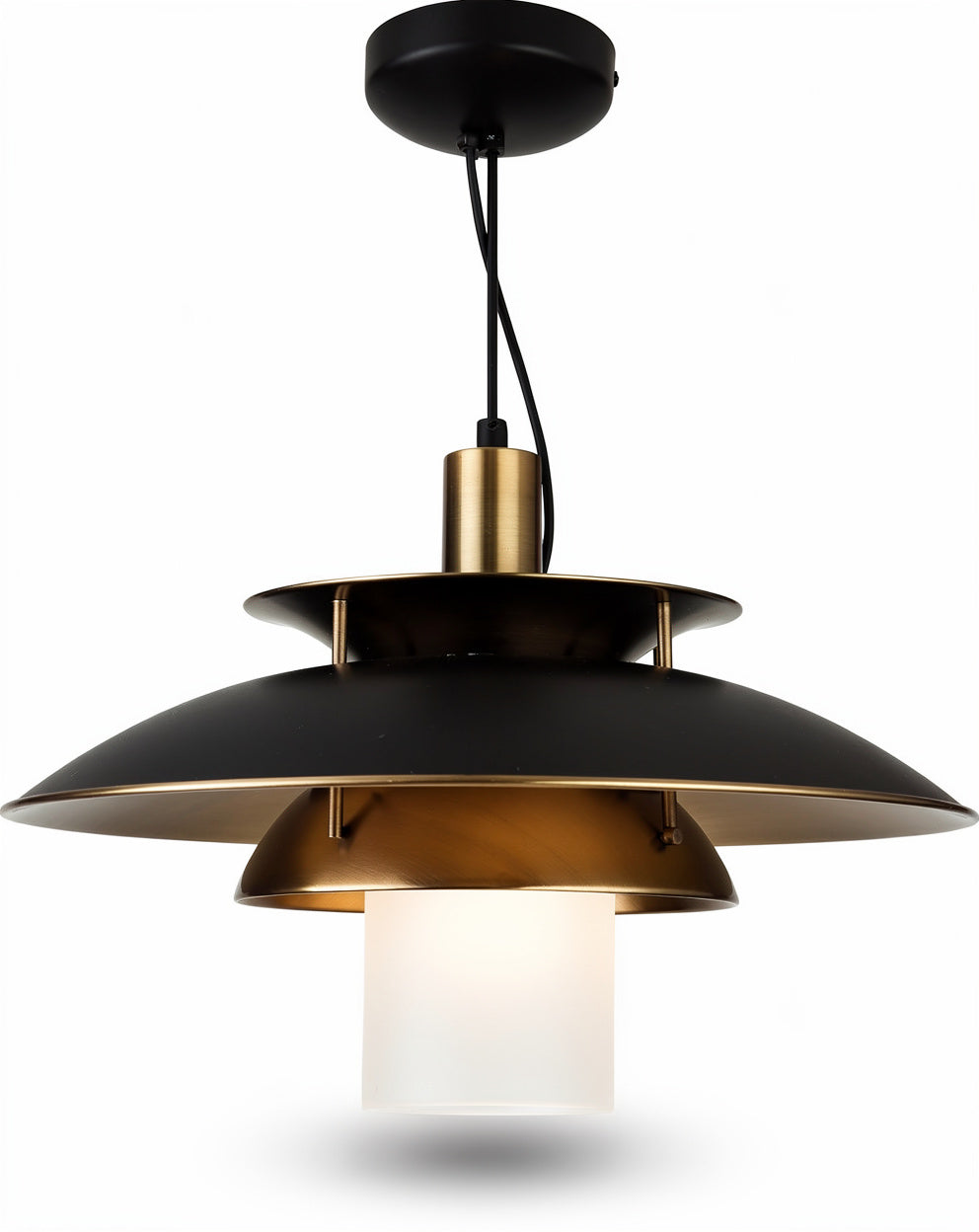 **Technische titel in het Nederlands: Moderne Hanglamp met Gelaagde Schalen en Witte Glasdiffuser**