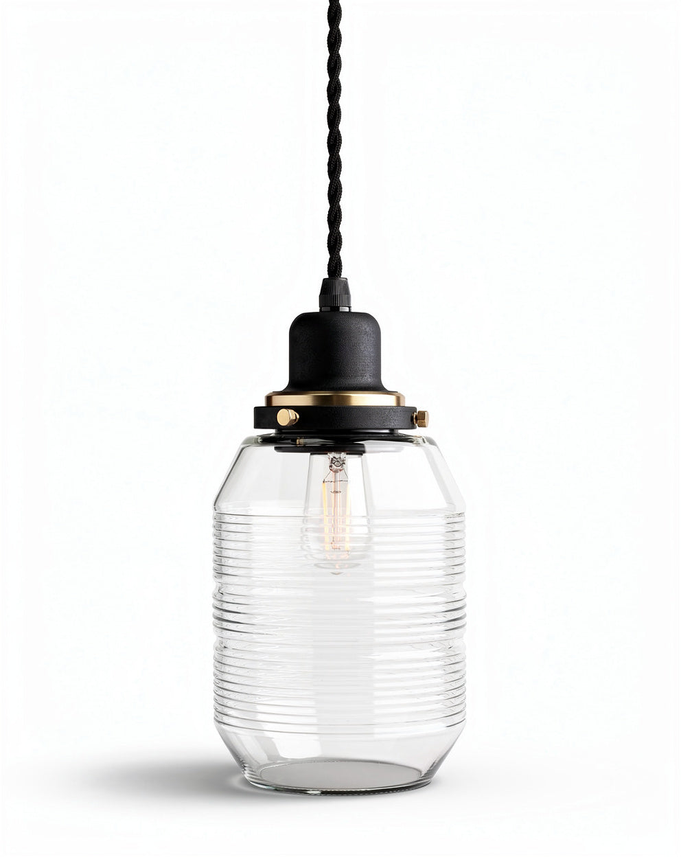 **Technische titel in het Nederlands: Moderne hanglamp met glazen voorzijde en industrieel ontwerp**