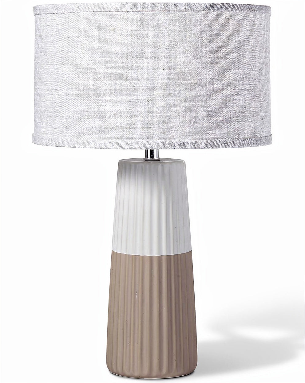 **Moderne Tafellamp met Gestreepte Onderdelen en Witte Lampenkap**