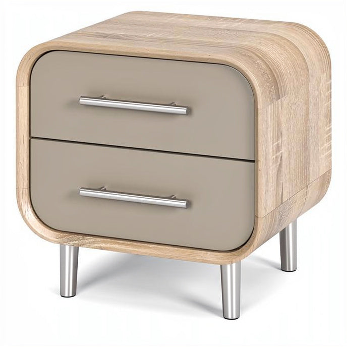 **Technische titel in het Nederlands: Moderne nachtkast met houten afwerking en lades**
