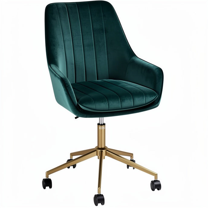 **Moderne bureaustoel met groene stof en gouden basis**
